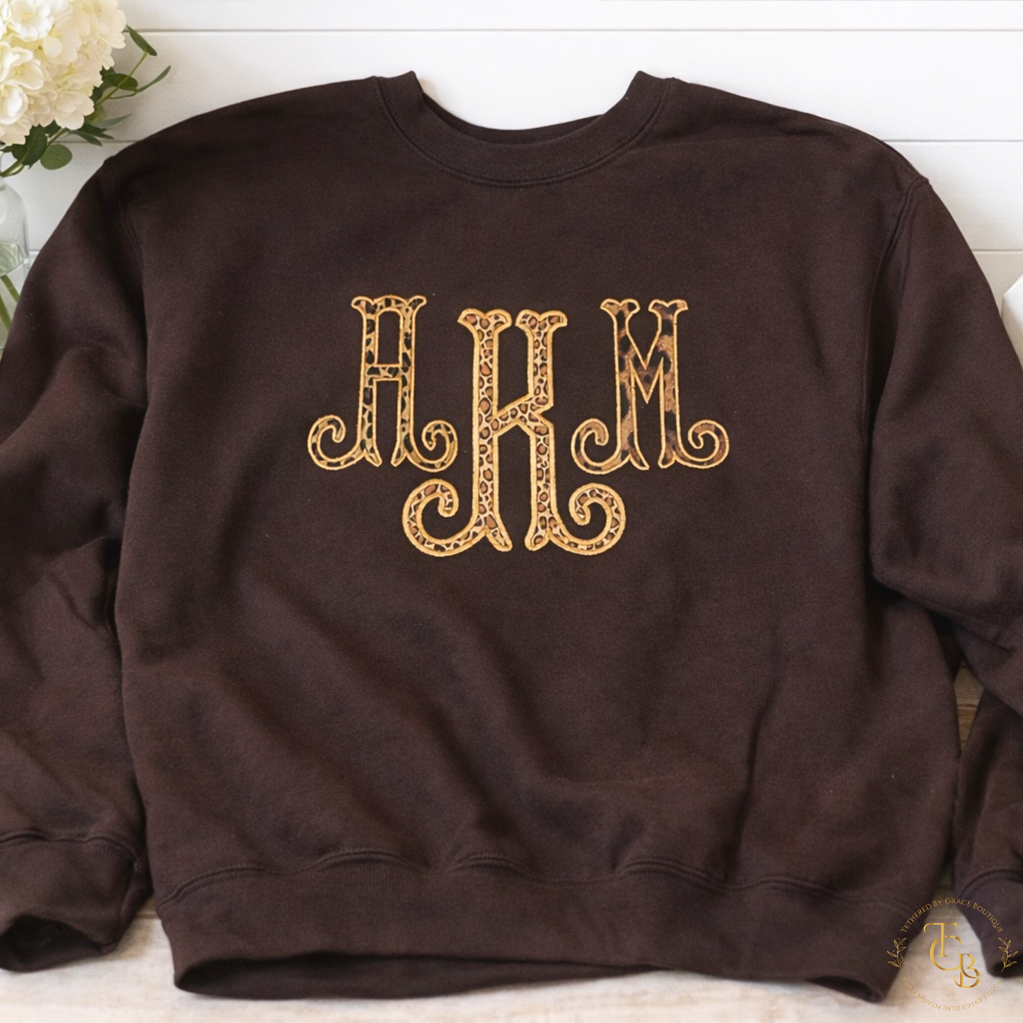 Personalized Leopard Print Monogram Crewneck | Premium Appliqué Collection
