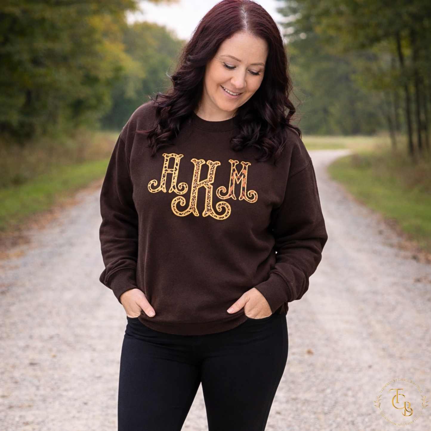Personalized Leopard Print Monogram Crewneck | Premium Appliqué Collection