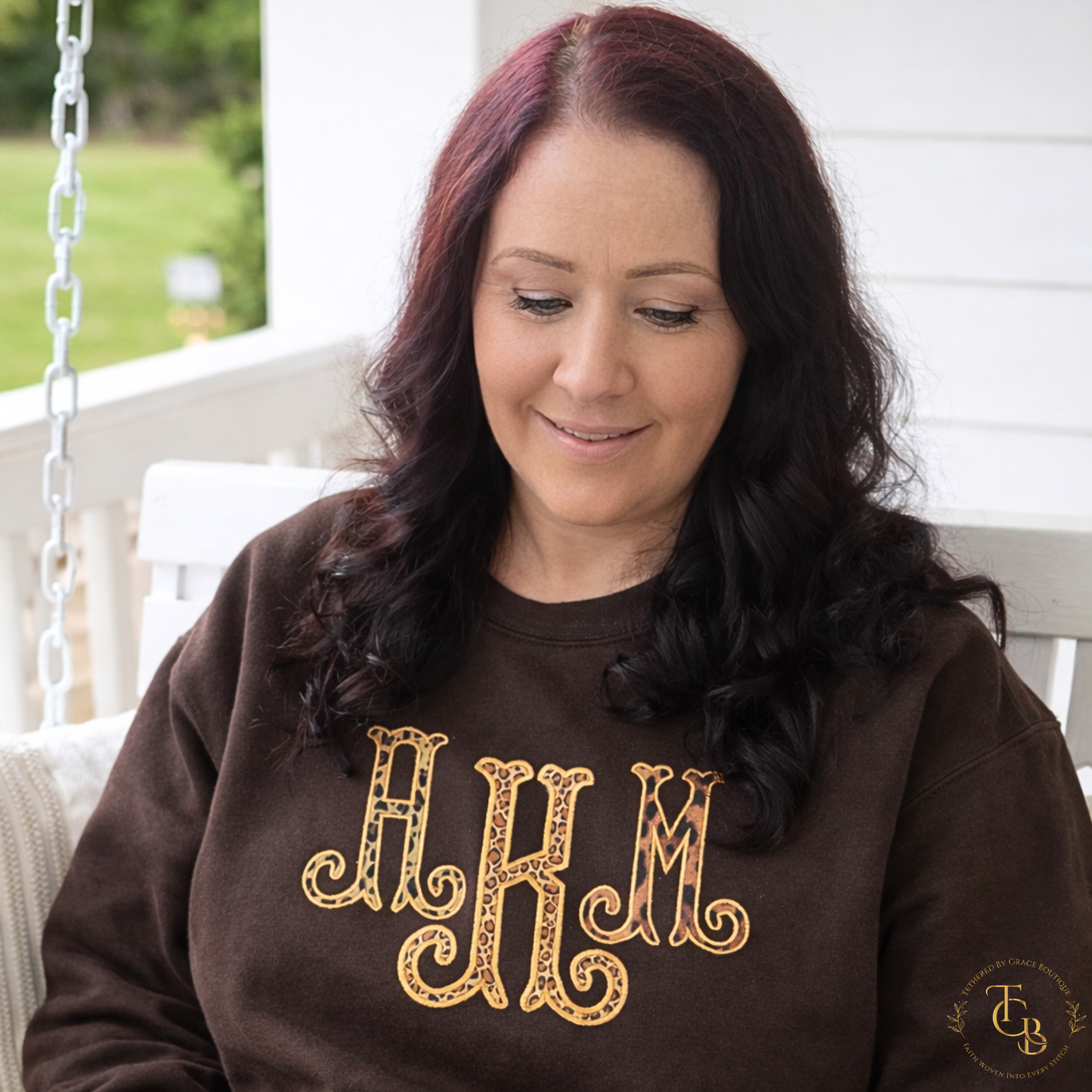 Personalized Leopard Print Monogram Crewneck | Premium Appliqué Collection