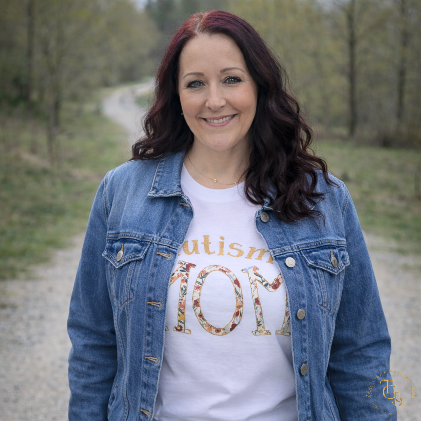 Autism Mom Appliqué & Embroidered Short Sleeve Tee – Floral Design
