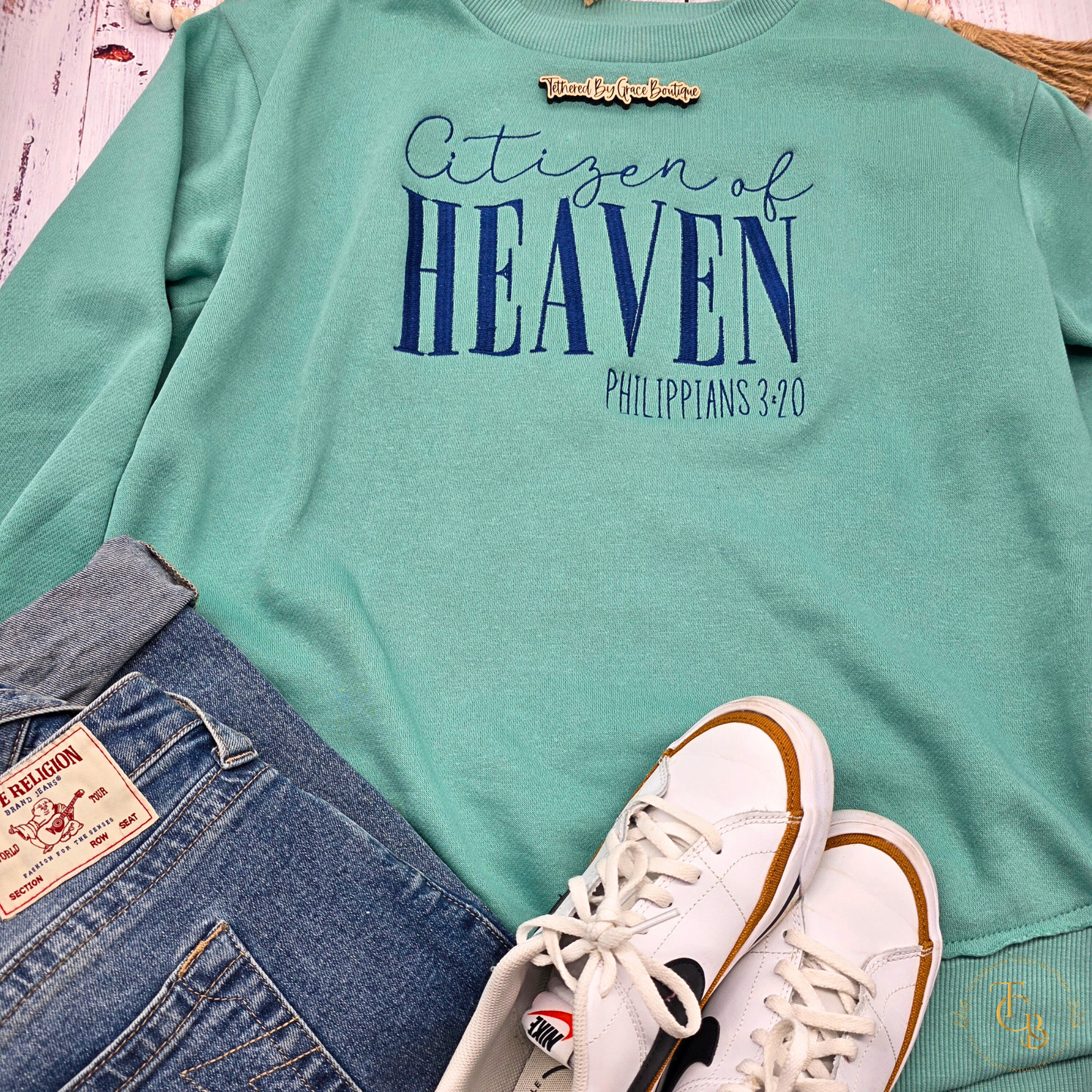 Citizen of Heaven Premium Embroidered Sweatshirt | Philippians 3:20 | Women's Faith Crewneck