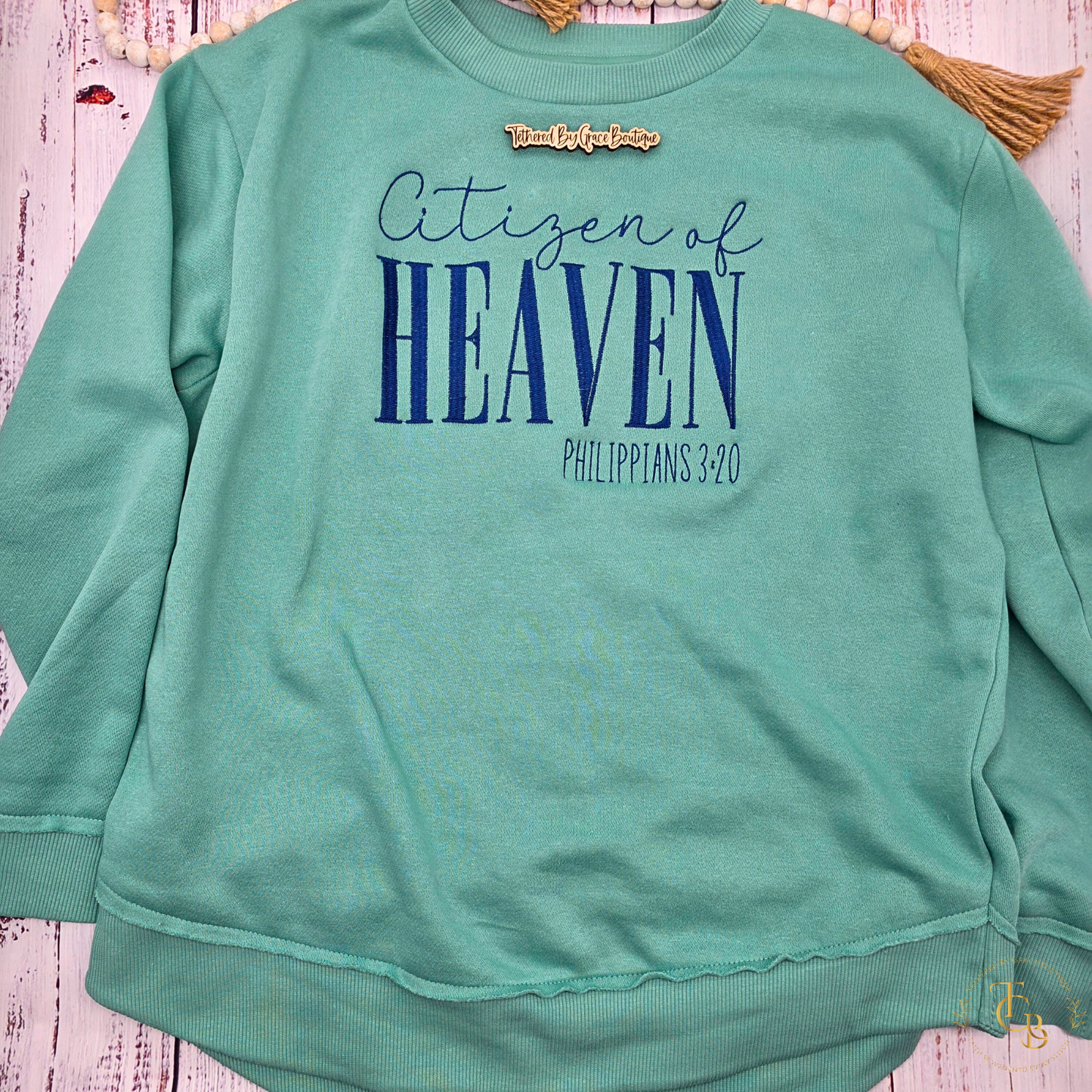Citizen of Heaven Premium Embroidered Sweatshirt | Philippians 3:20 | Women's Faith Crewneck