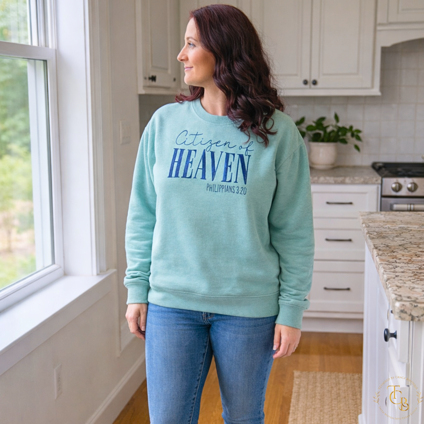 Citizen of Heaven Premium Embroidered Sweatshirt | Philippians 3:20 | Women's Faith Crewneck