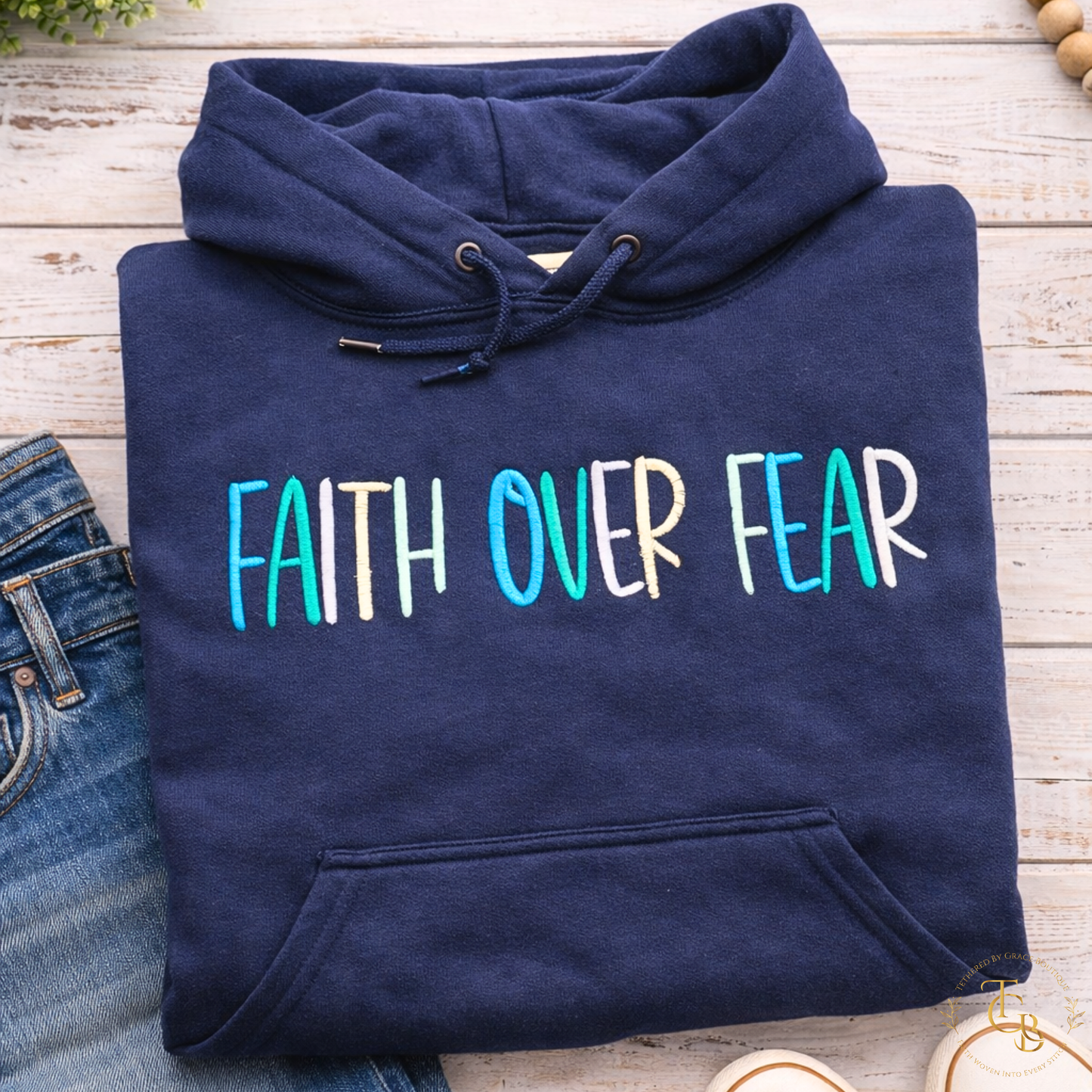 Faith Over Fear Embroidered Hoodie | Christian Hooded Sweatshirt