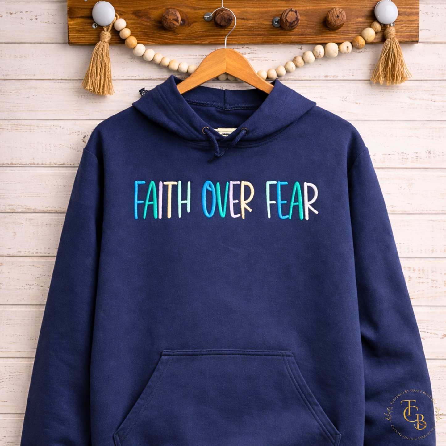 Faith Over Fear Embroidered Hoodie | Christian Hooded Sweatshirt