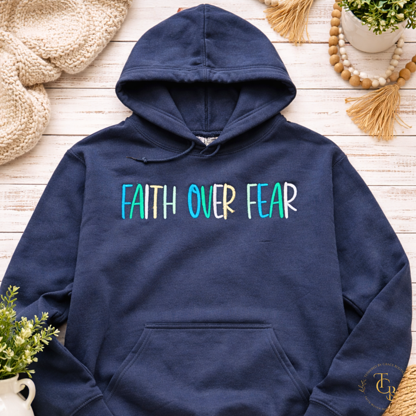 Faith Over Fear Embroidered Hoodie | Christian Hooded Sweatshirt