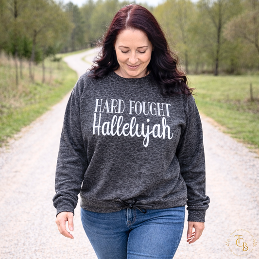 Hard Fought Hallelujah Premium Embroidered Crewneck Sweatshirt | Women’s Relaxed Boxy Fleece - Black Leopard