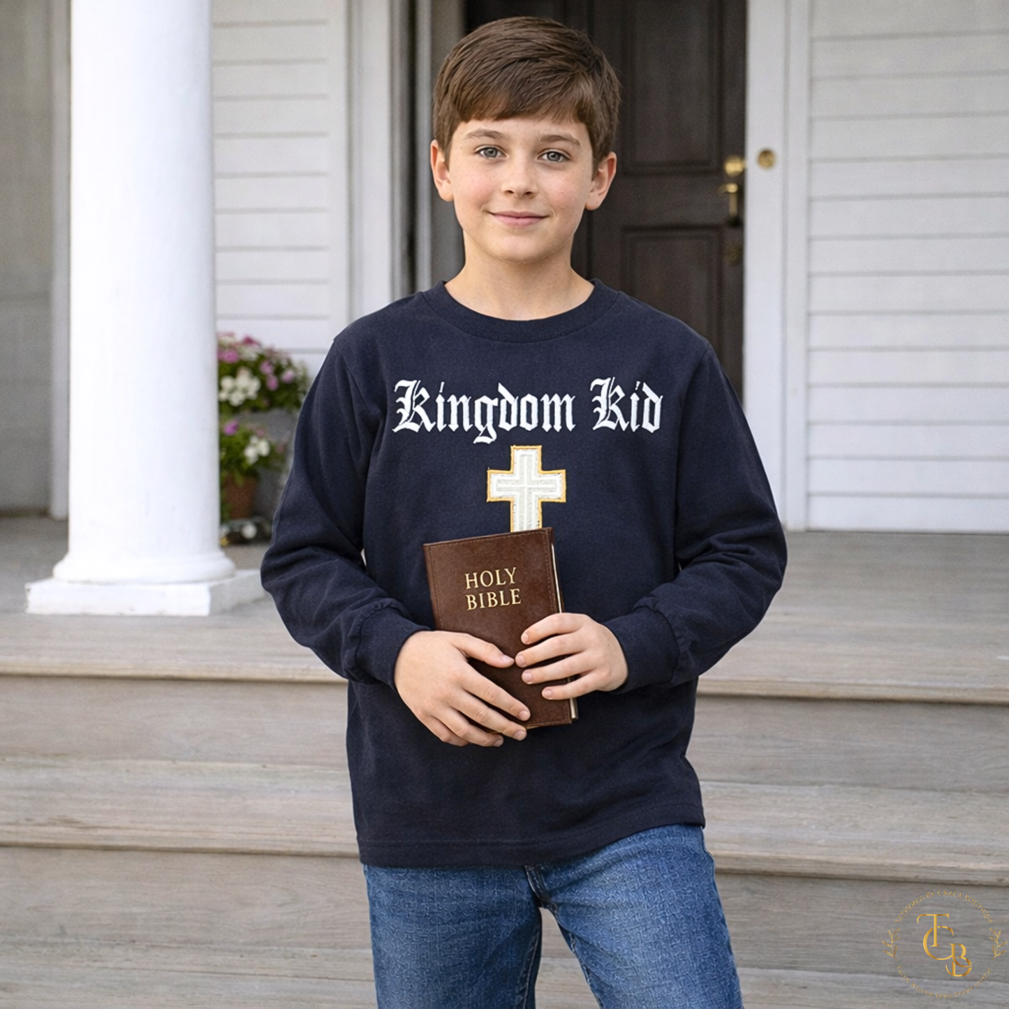 Kingdom Kid Youth Embroidered Long Sleeve Shirt – Black | Christian Kids Apparel