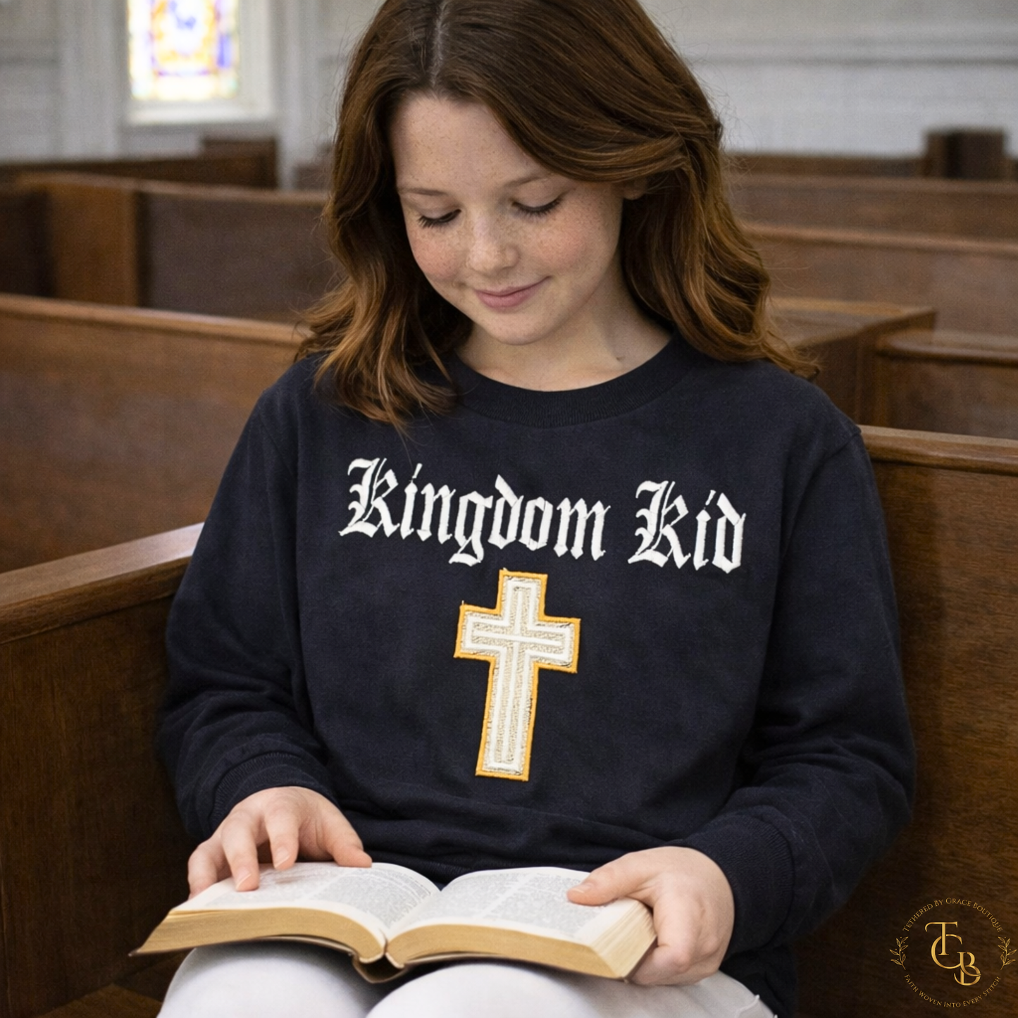 Kingdom Kid Youth Embroidered Long Sleeve Shirt – Black | Christian Kids Apparel