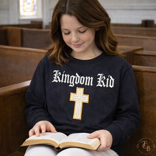 Kingdom Kid Youth Embroidered Long Sleeve Shirt – Black | Christian Kids Apparel