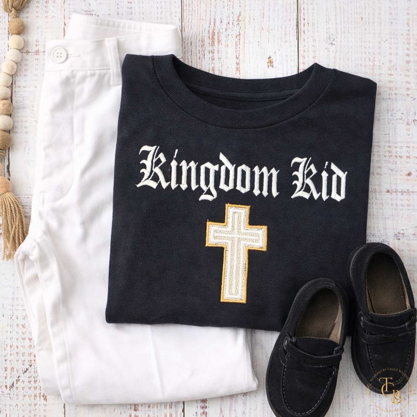 Kingdom Kid Youth Embroidered Long Sleeve Shirt – Black | Christian Kids Apparel