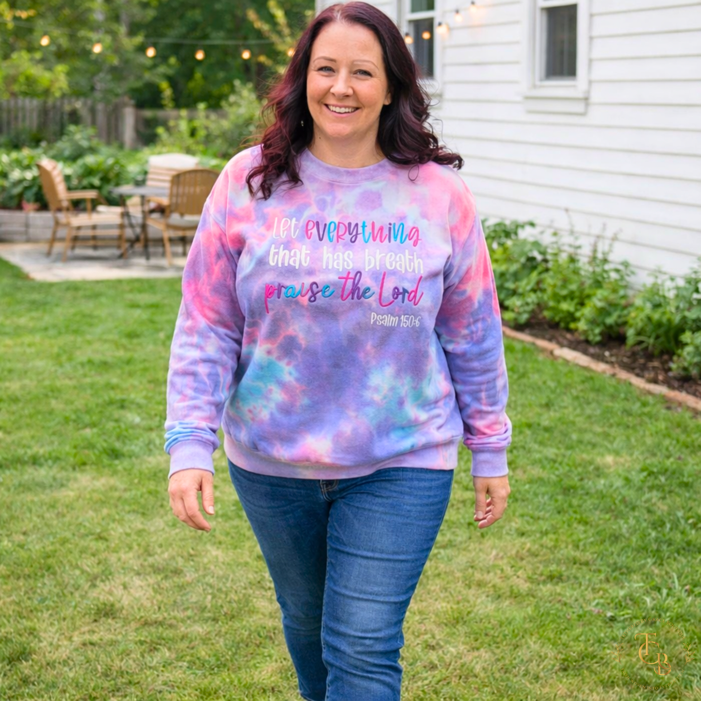 Let Everything That Has Breath Praise the Lord Embroidered Tie Dye Crewneck Sweatshirt | Psalm 150:6