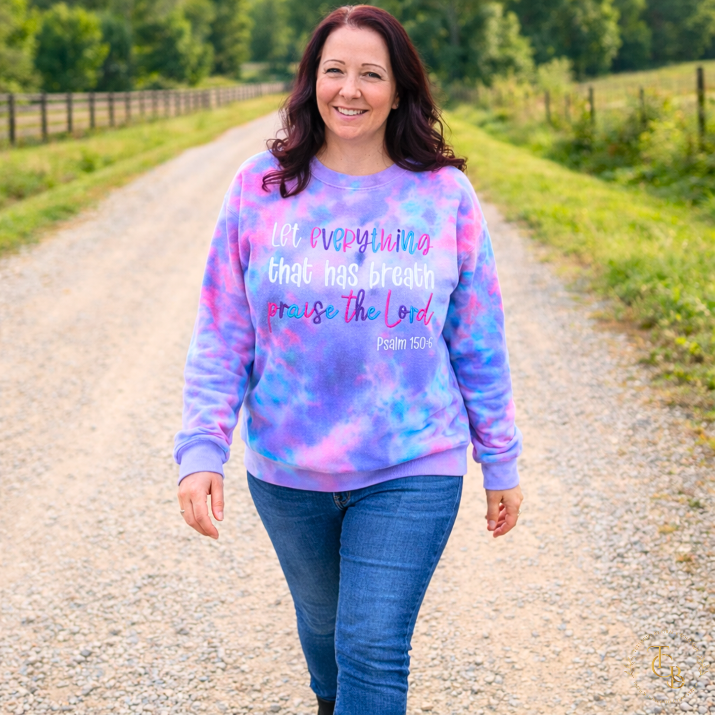 Let Everything That Has Breath Praise the Lord Embroidered Tie Dye Crewneck Sweatshirt | Psalm 150:6
