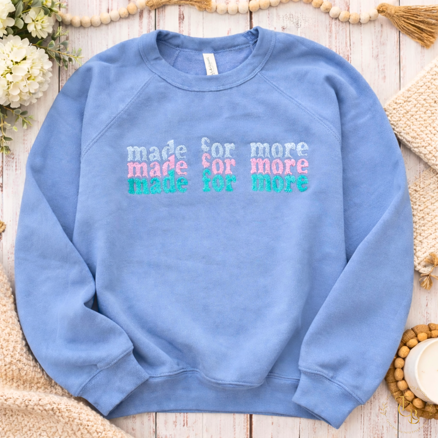 Made for More Premium Embroidered Crewneck Sweatshirt – Ephesians 2:10 Christian Boutique Pullover