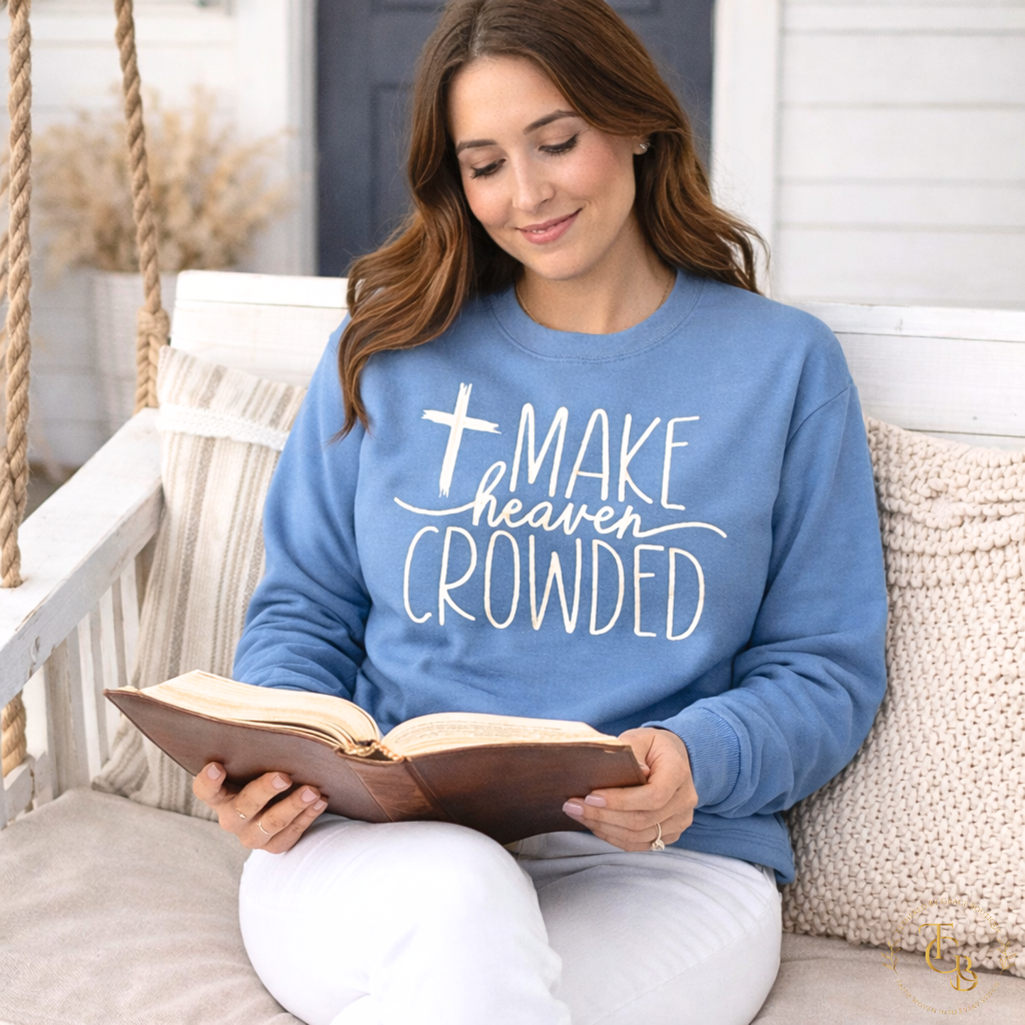 Make Heaven Crowded Embroidered Crewneck Sweatshirt – Matthew 28:19-20 | Women's Christian Faith Sweatshirt