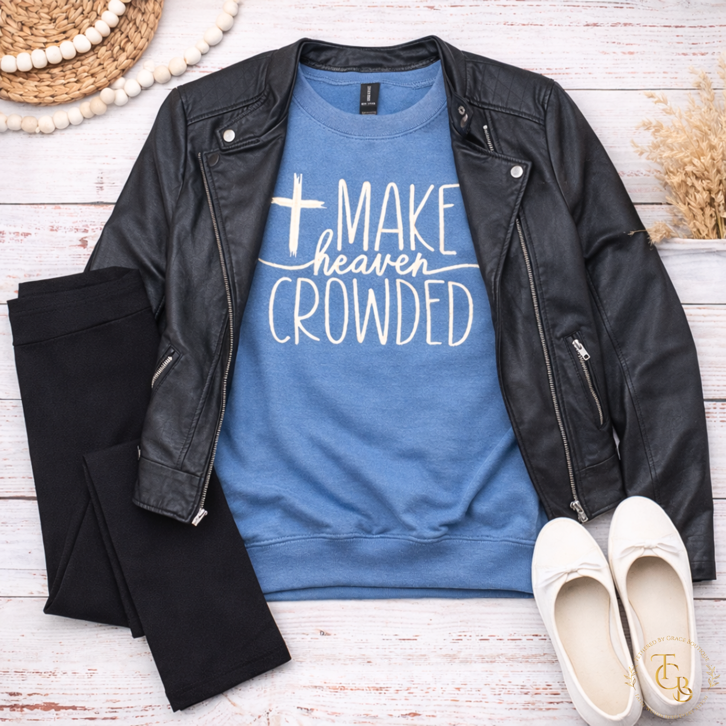 Make Heaven Crowded Embroidered Crewneck Sweatshirt – Matthew 28:19-20 | Women's Christian Faith Sweatshirt