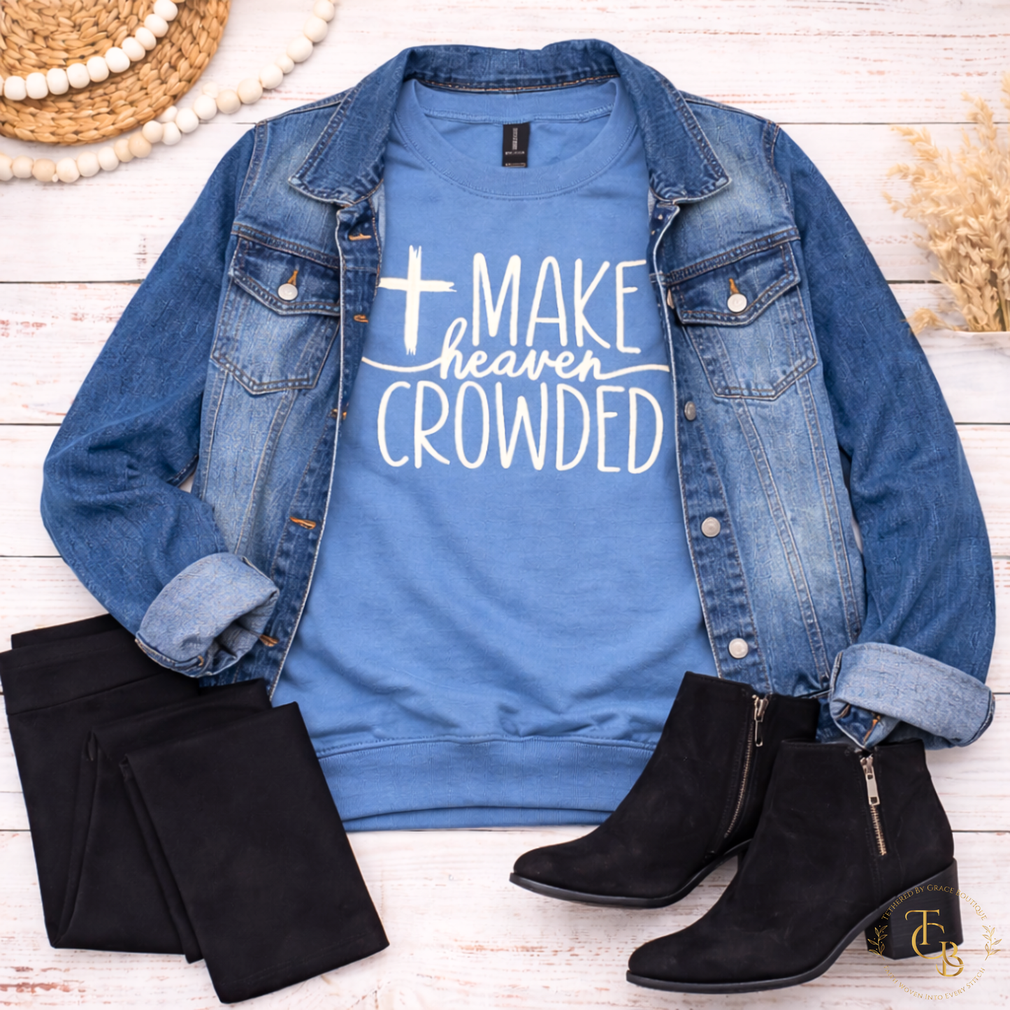 Make Heaven Crowded Embroidered Crewneck Sweatshirt – Matthew 28:19-20 | Women's Christian Faith Sweatshirt