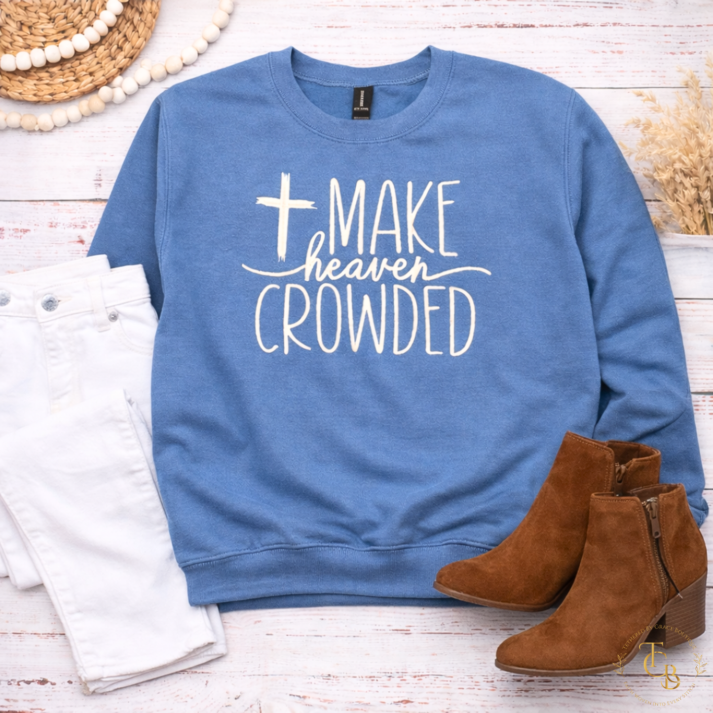 Make Heaven Crowded Embroidered Crewneck Sweatshirt – Matthew 28:19-20 | Women's Christian Faith Sweatshirt