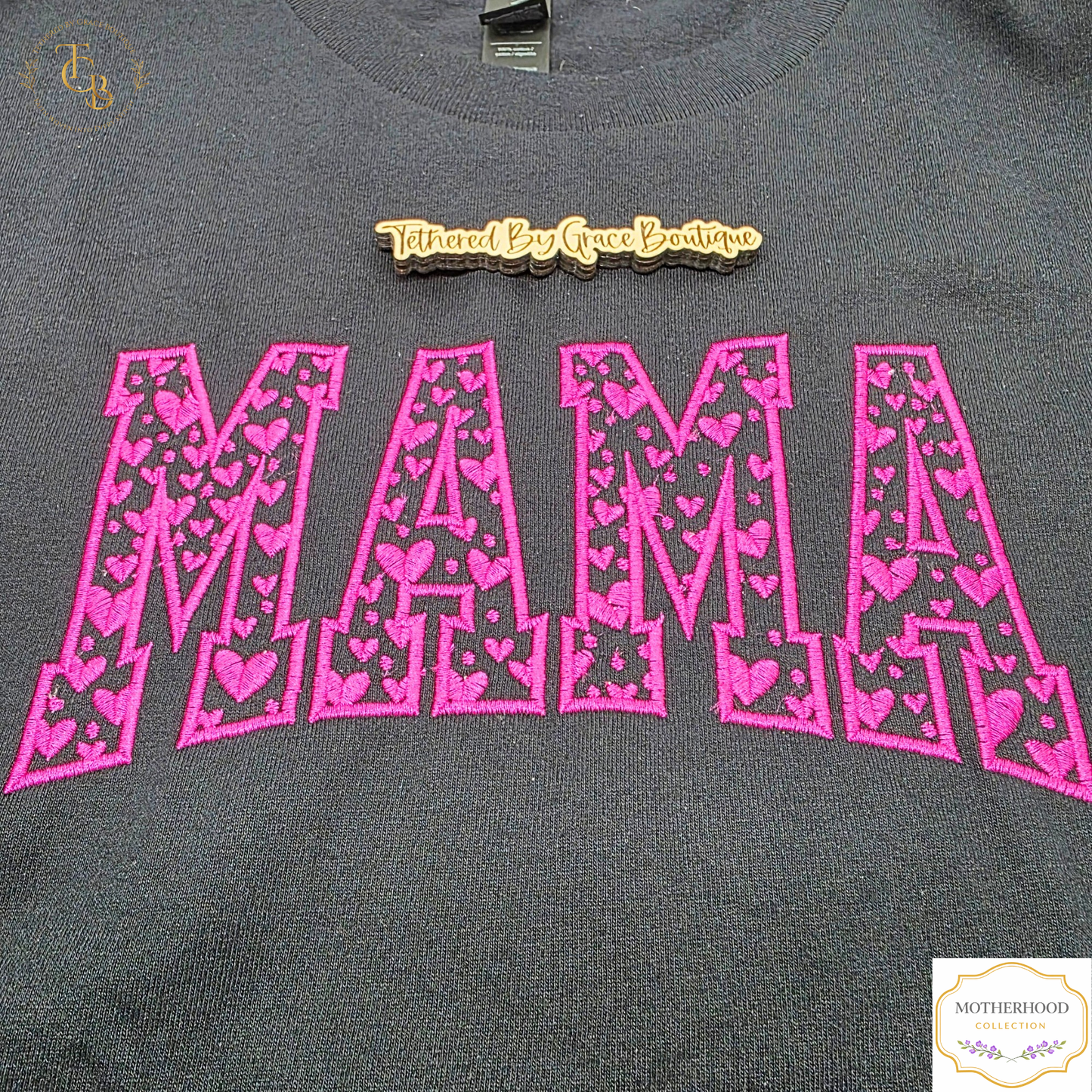 MAMA Hearts Embroidered Short Sleeve T-Shirt | Motherhood Collection