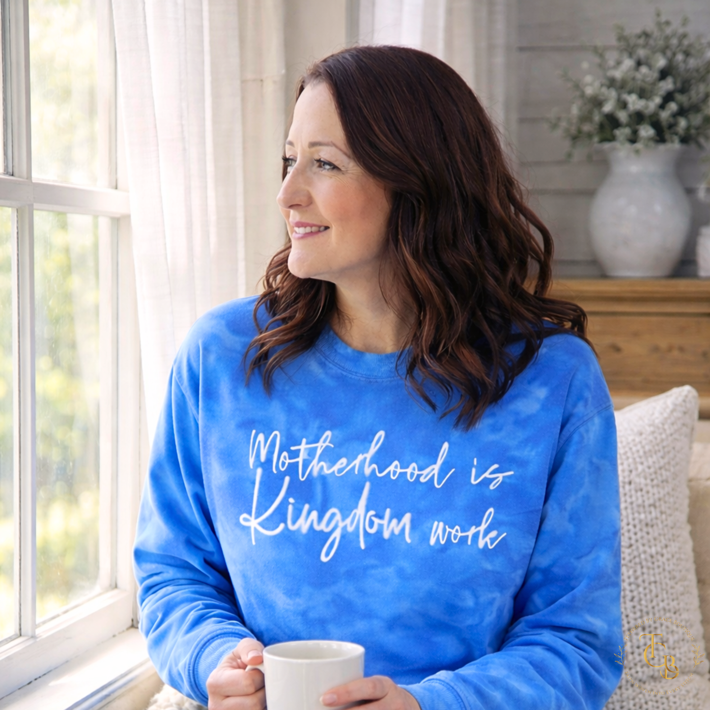 Motherhood Is Kingdom Work – Premium Tie Dye Embroidered Crewneck | Women’s Faith Apparel