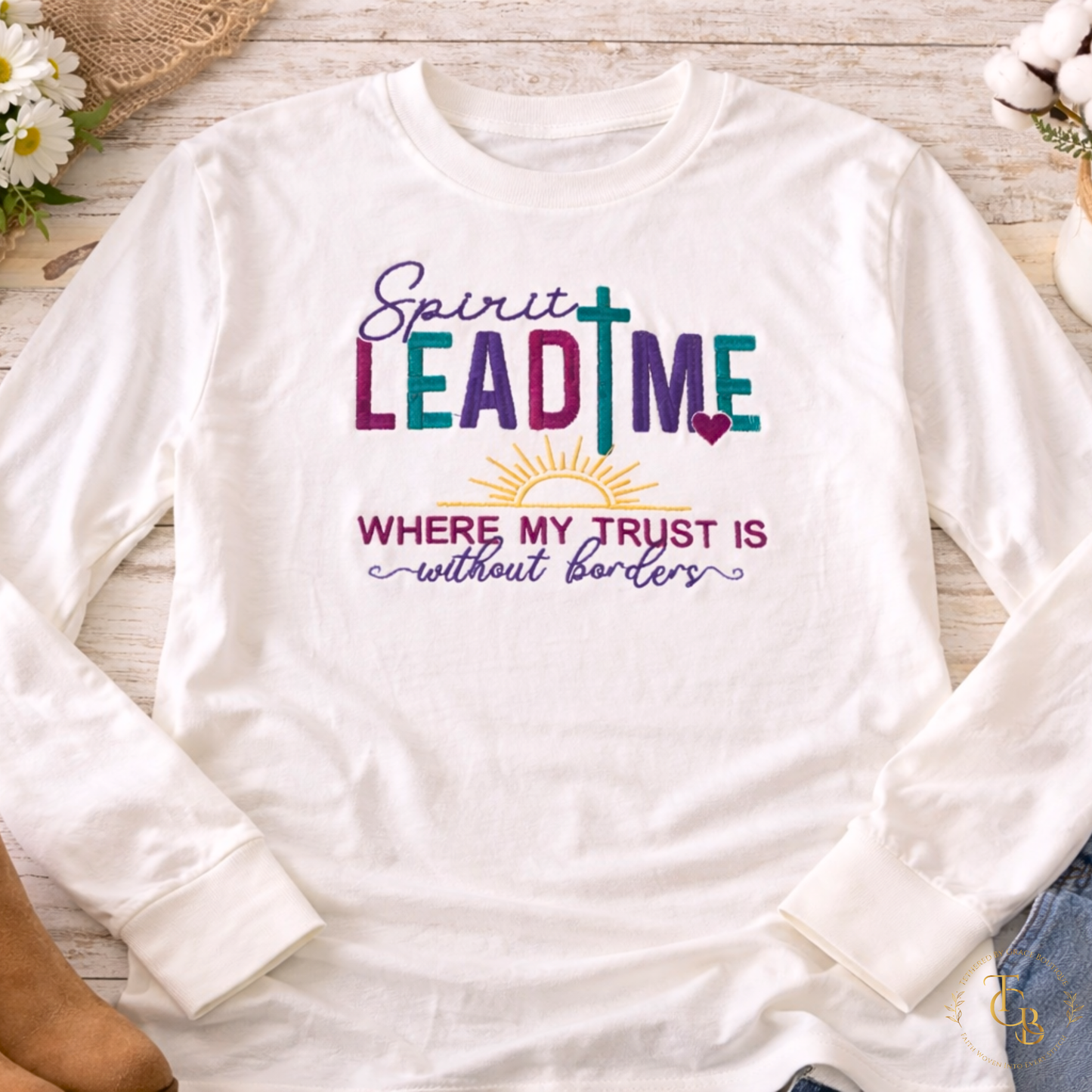 Spirit Lead Me Embroidered Long Sleeve Shirt | Youth Christian Tee