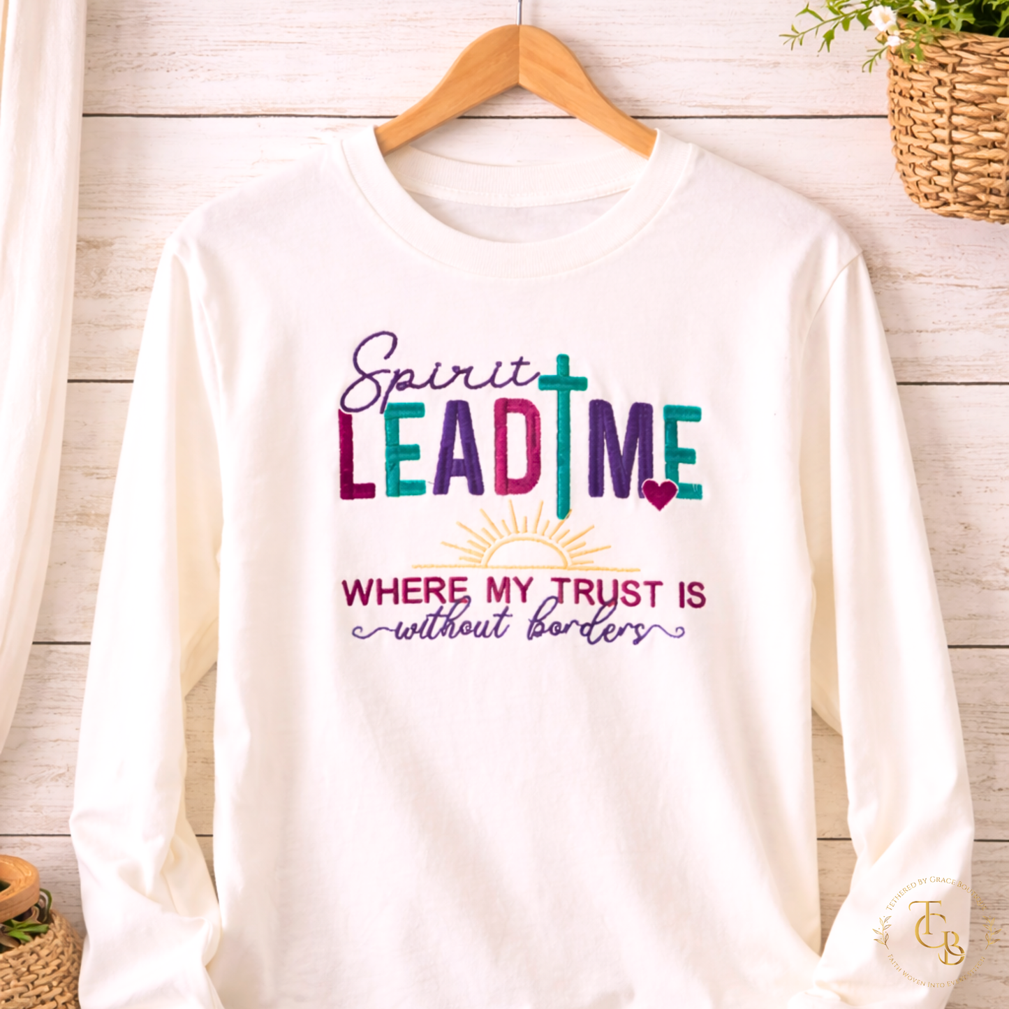 Spirit Lead Me Embroidered Long Sleeve Shirt | Youth Christian Tee