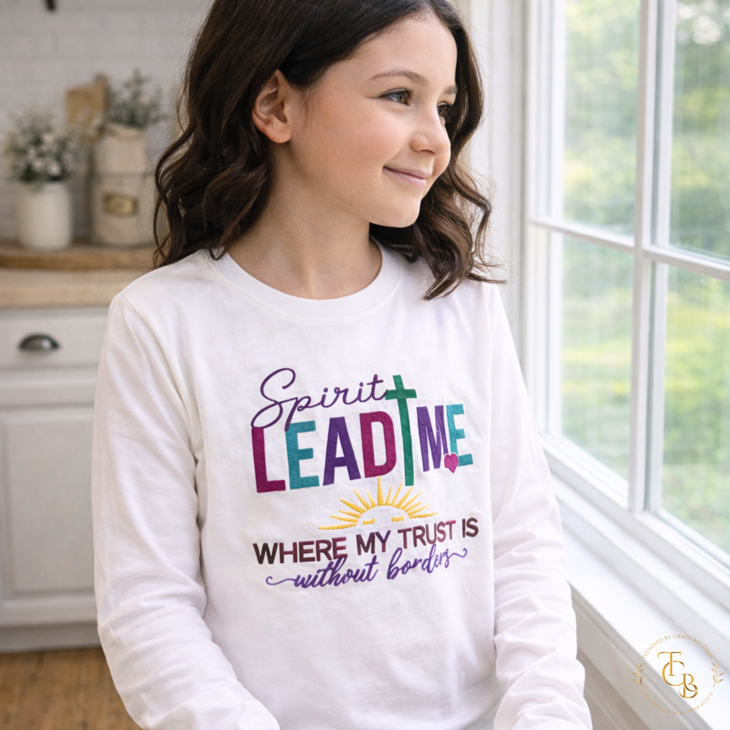 Spirit Lead Me Embroidered Long Sleeve Shirt | Youth Christian Tee