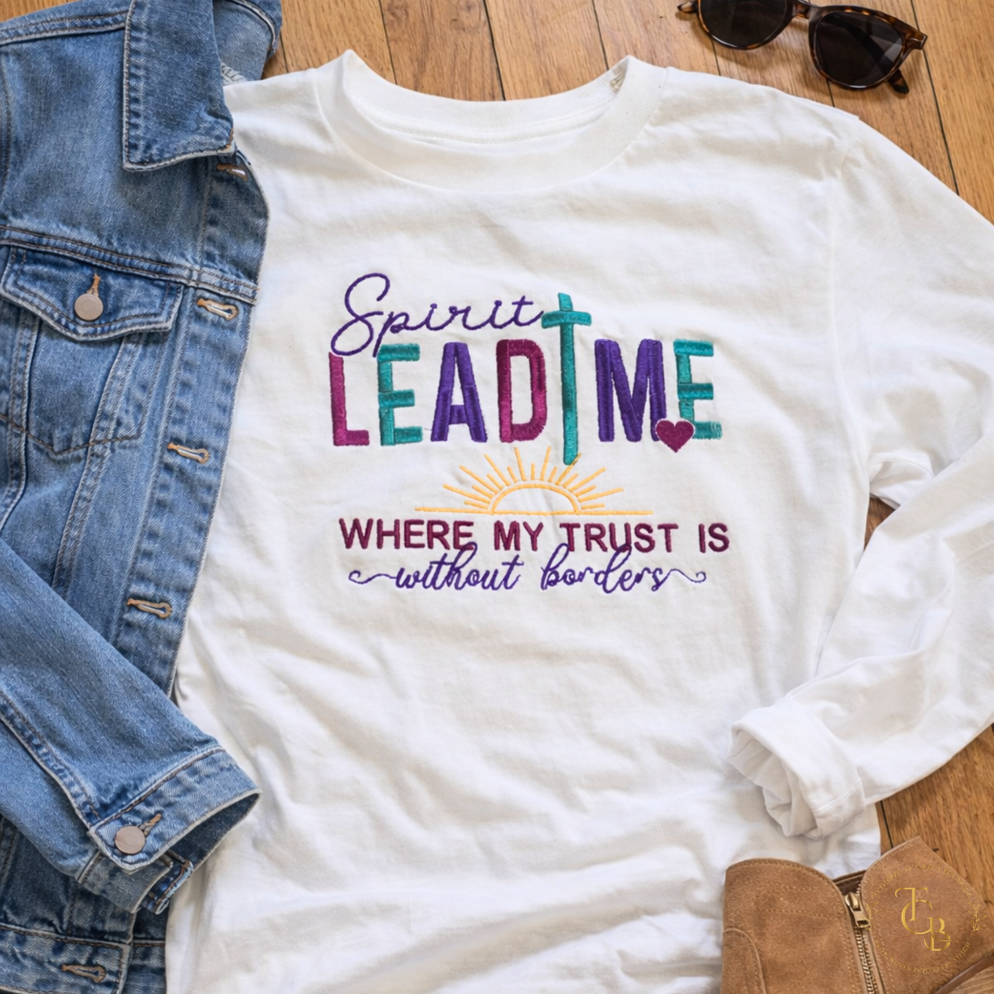 Spirit Lead Me Embroidered Long Sleeve Shirt | Youth Christian Tee