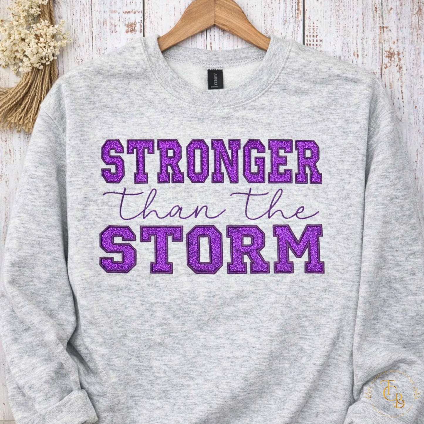 Stronger Than the Storm Embroidered & Appliqué Crewneck Sweatshirt – Inspirational Christian Boutique Pullover