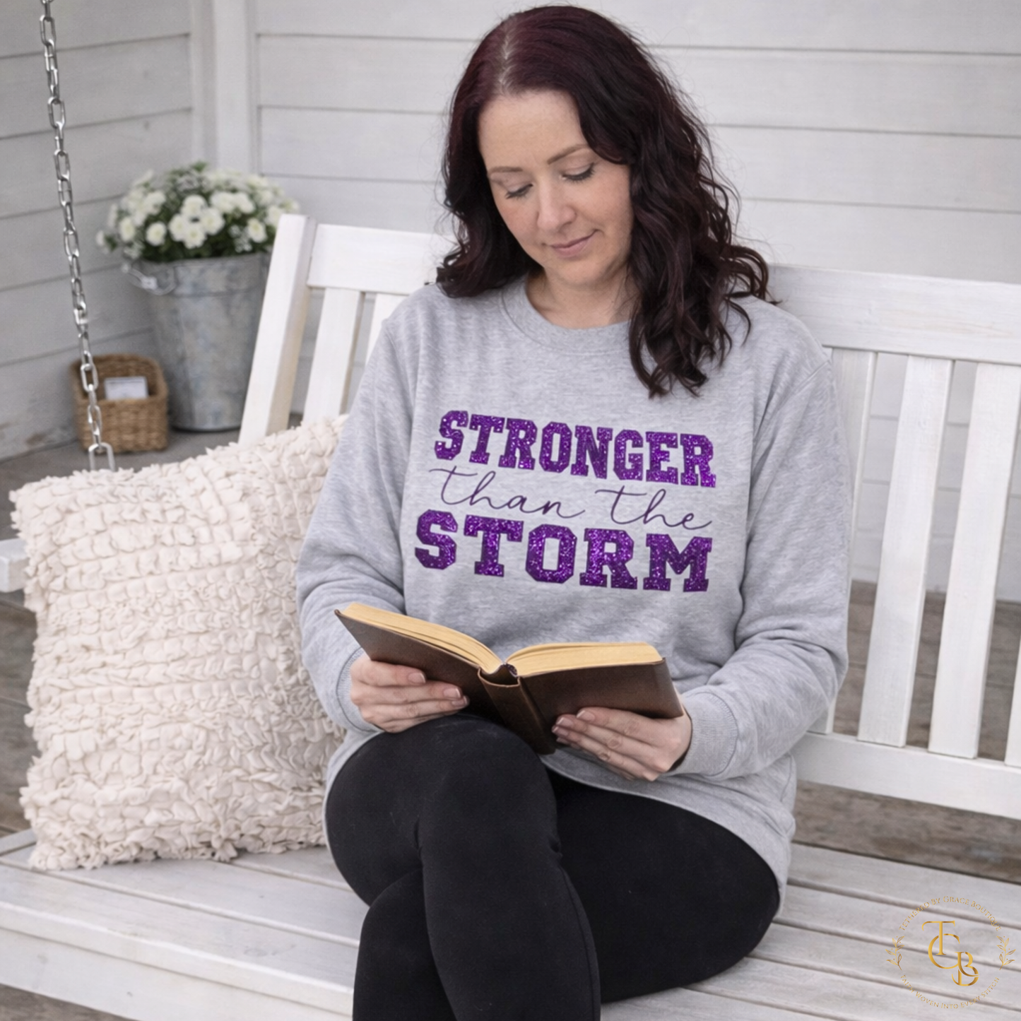 Stronger Than the Storm Embroidered & Appliqué Crewneck Sweatshirt – Inspirational Christian Boutique Pullover
