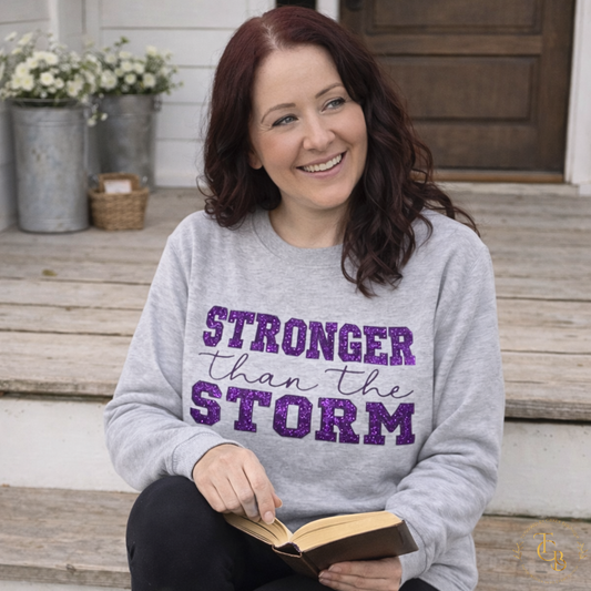 Stronger Than the Storm Embroidered & Appliqué Crewneck Sweatshirt – Inspirational Christian Boutique Pullover