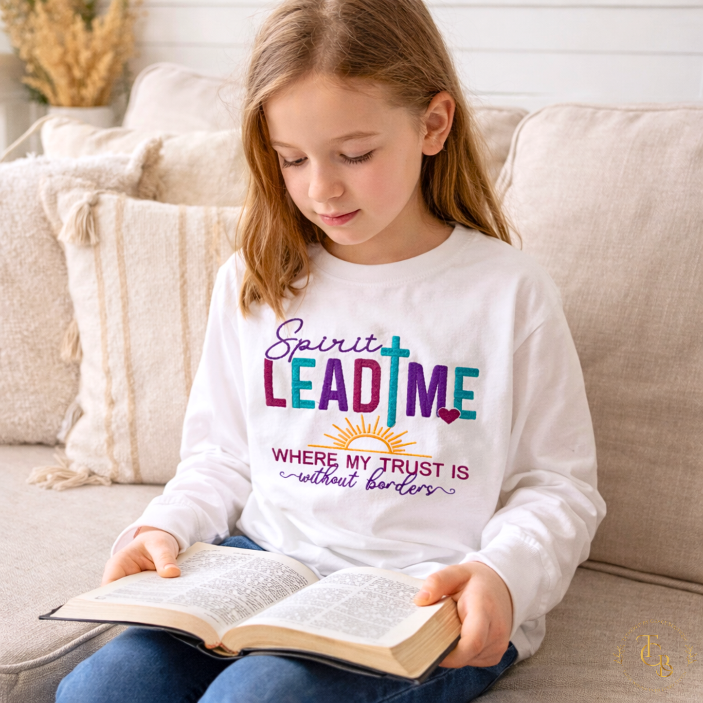 Spirit Lead Me Embroidered Long Sleeve Shirt | Youth Christian Tee