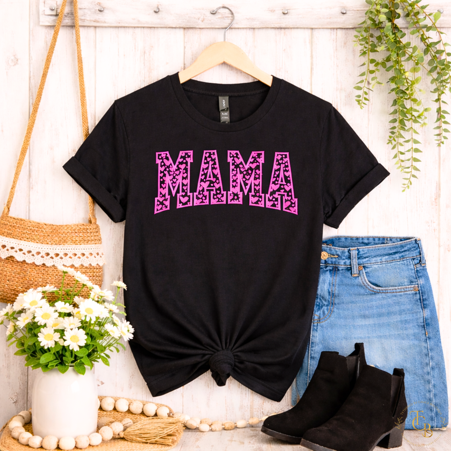 MAMA Hearts Embroidered Short Sleeve T-Shirt | Motherhood Collection