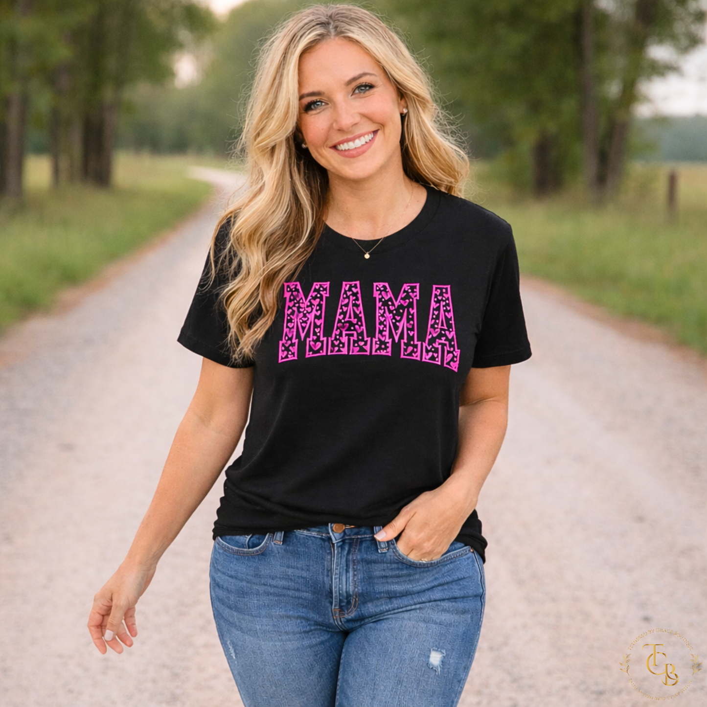MAMA Hearts Embroidered Short Sleeve T-Shirt | Motherhood Collection