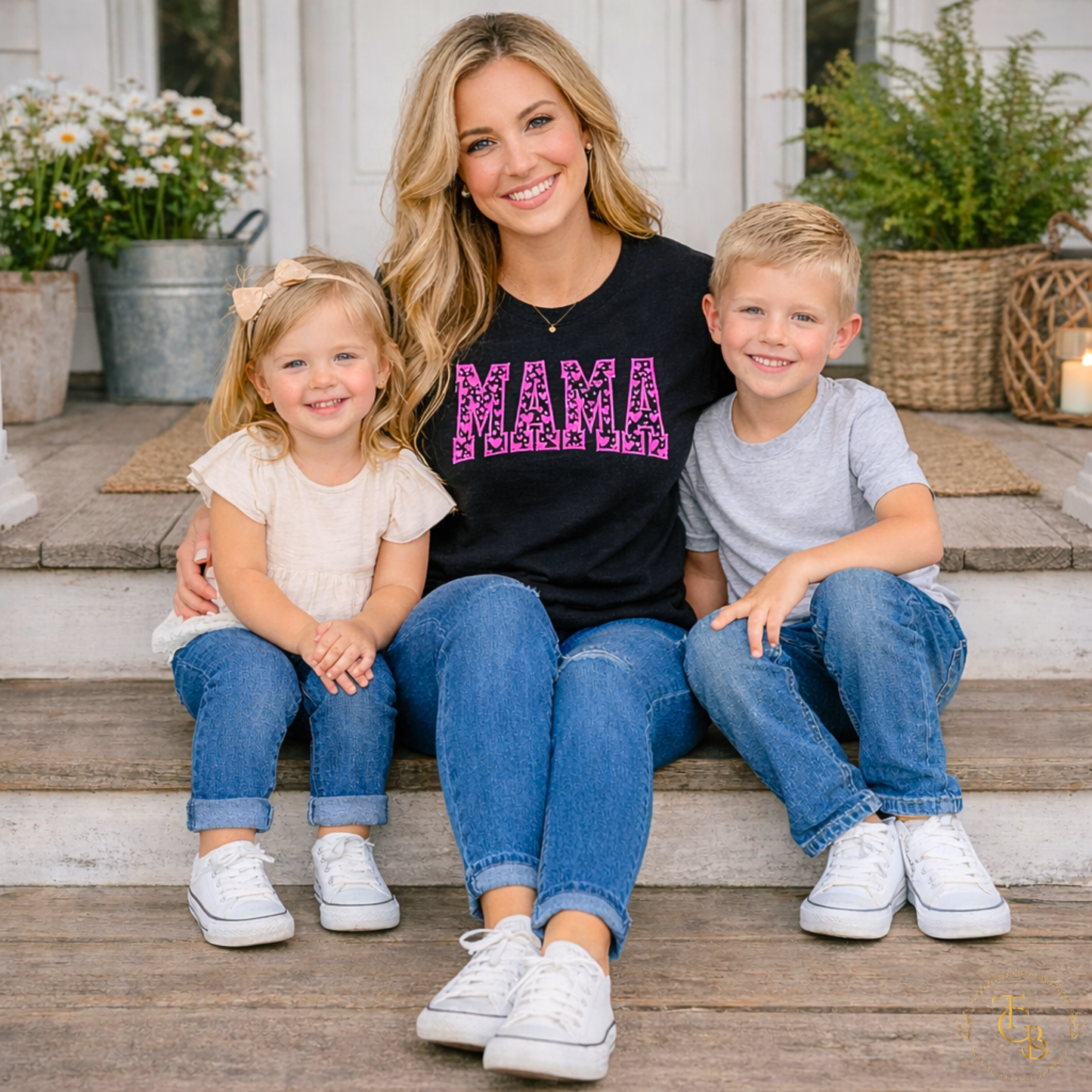 MAMA Hearts Embroidered Short Sleeve T-Shirt | Motherhood Collection