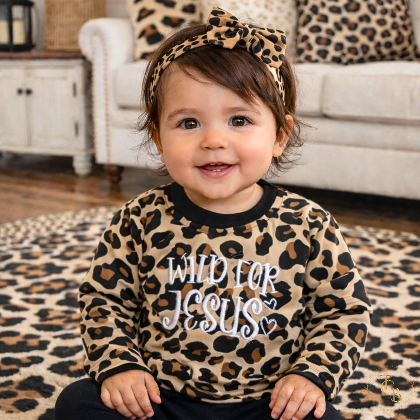 Wild for Jesus Leopard Print Long Sleeve Baby Tee – Embroidered Boutique Christian Baby Shirt